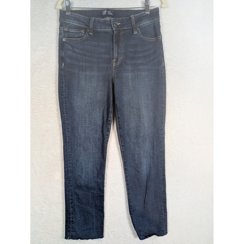 Gap Classic Straight Jeans Women's 6/28R Dark Wash Raw Hem Stretch Denim
